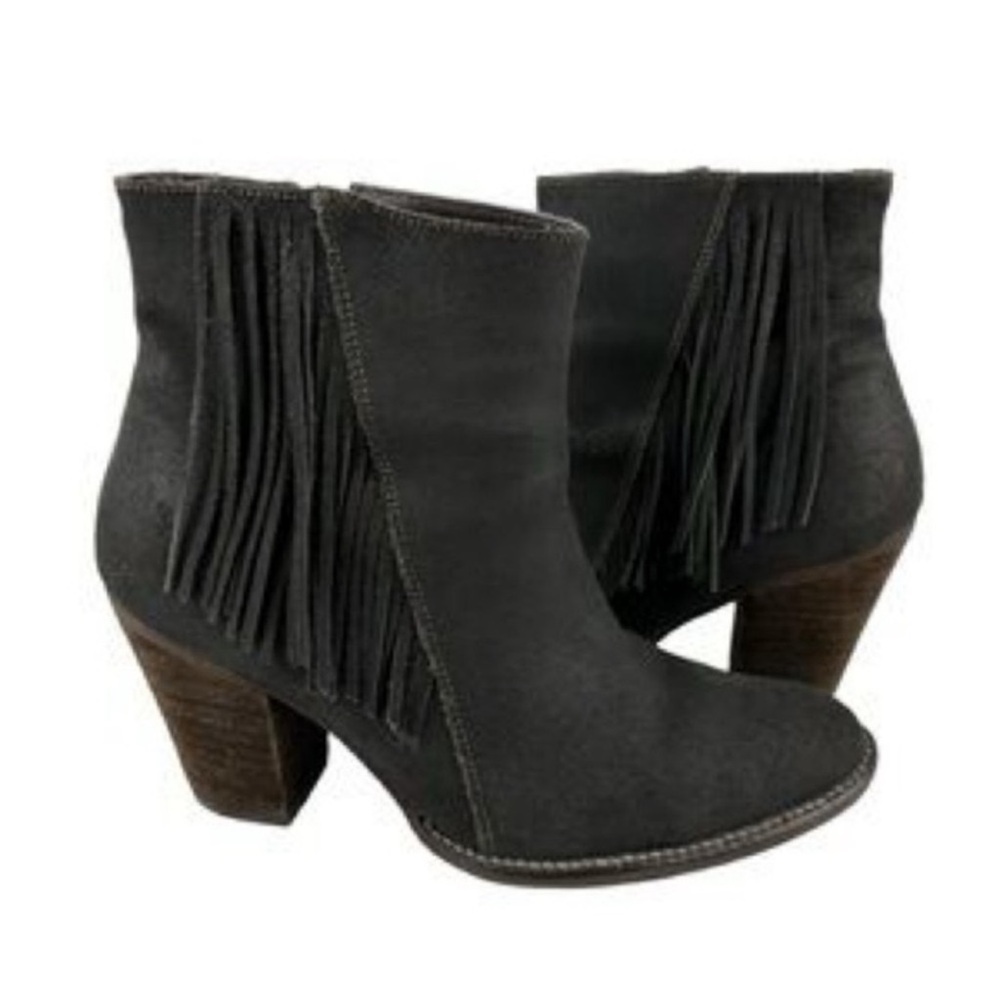 ANTHROPOLOGIE Klub Nico Women's Grey Brown Batilda Fringe Western Booties Sz 9